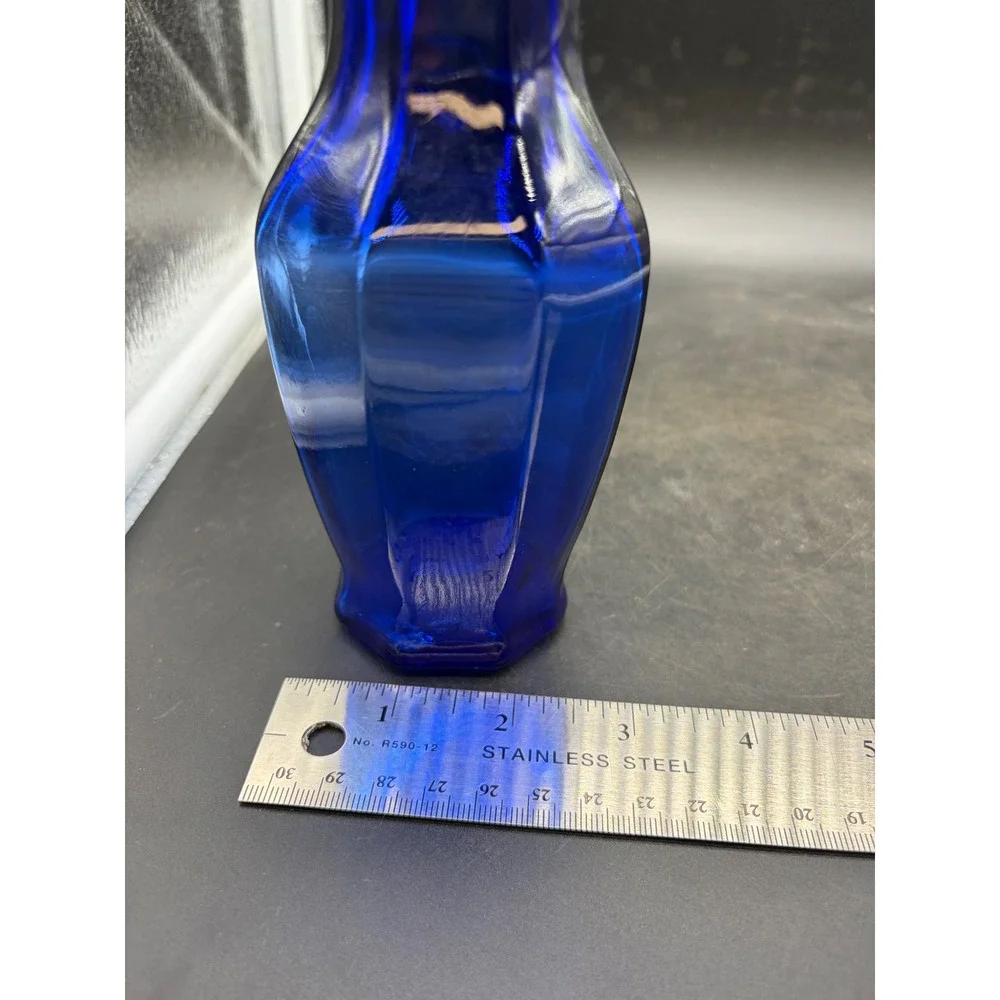 Vintage Cobalt Blue Glass Bud Vase Octagonal Paneled 8.5 Inch Decorative Flower
